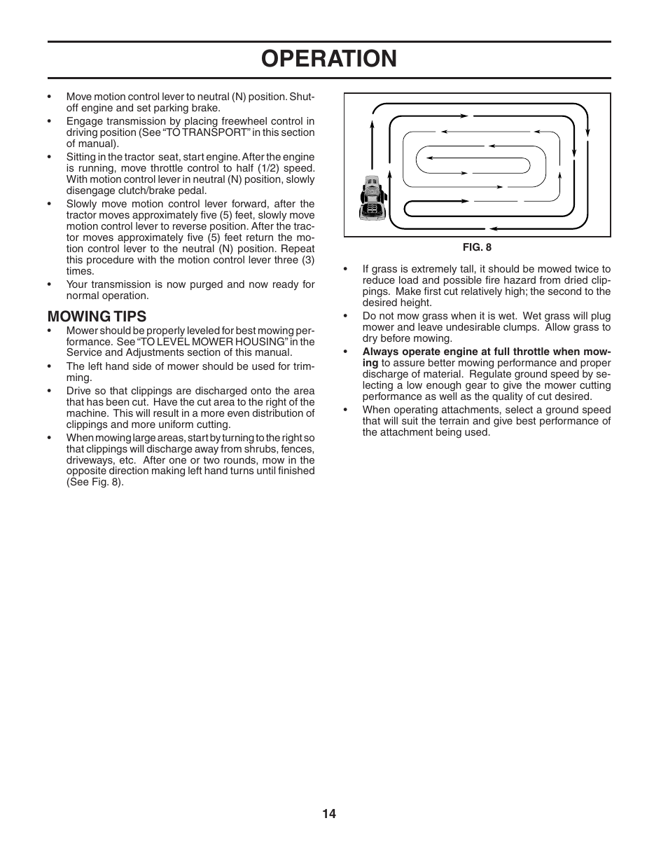 Operation, Mowing tips | Poulan 184217 User Manual | Page 14 / 44