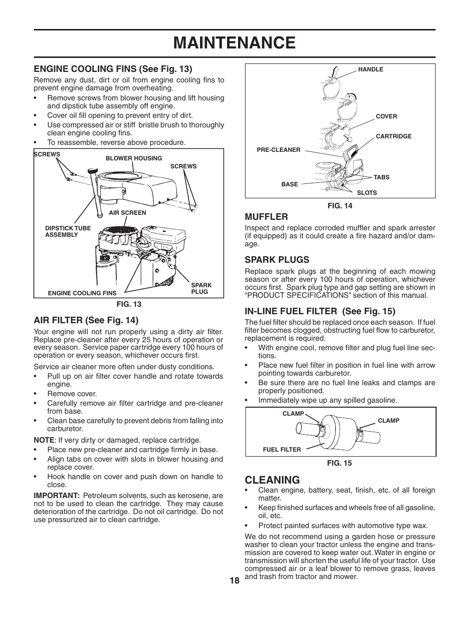 Maintenance, Cleaning | Poulan 184217 User Manual | Page 18 / 44