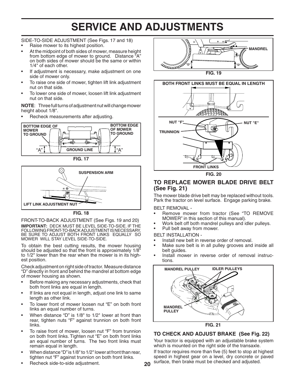 Service and adjustments | Poulan 184217 User Manual | Page 20 / 44