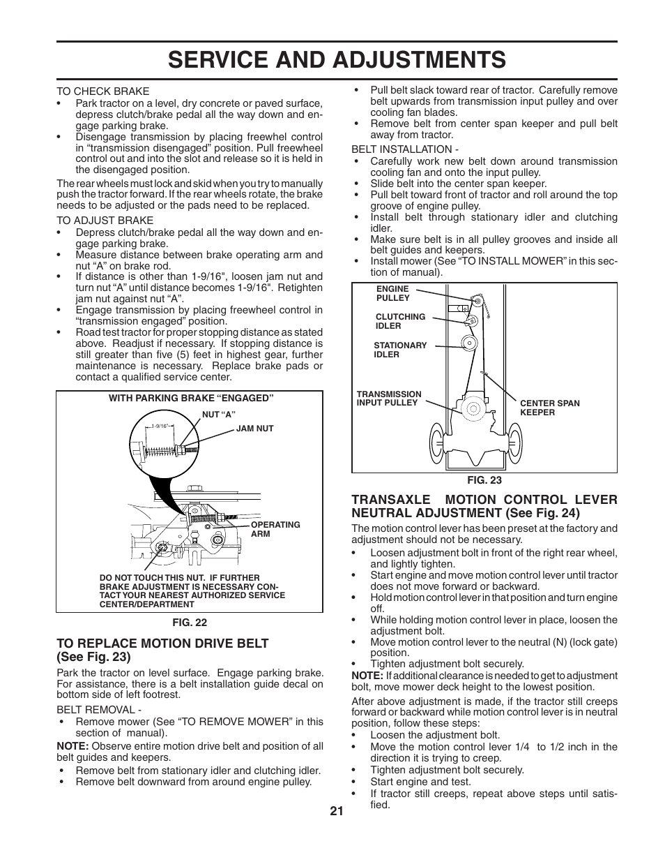 Service and adjustments | Poulan 184217 User Manual | Page 21 / 44