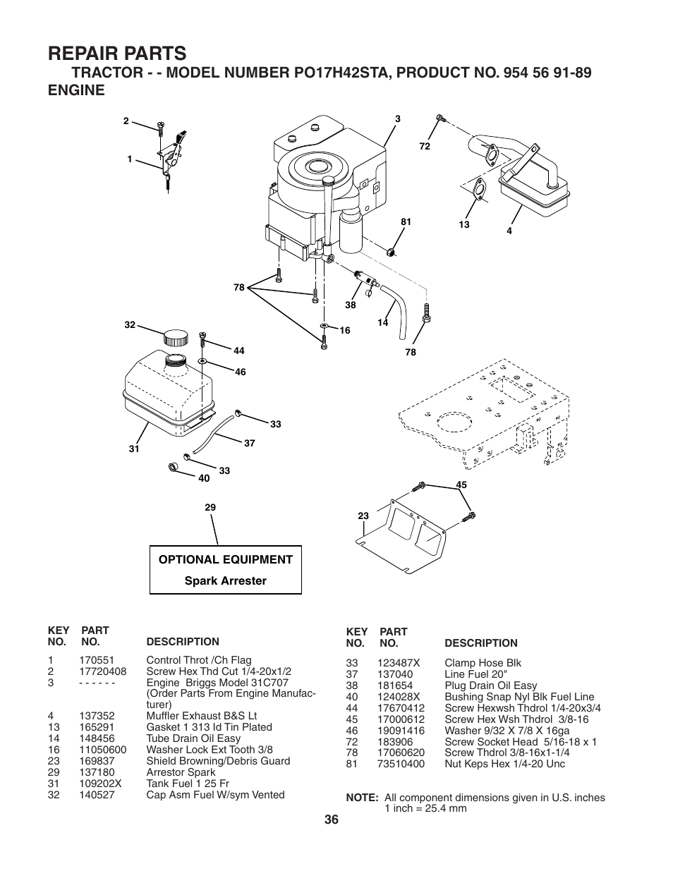 Repair parts | Poulan 184217 User Manual | Page 36 / 44