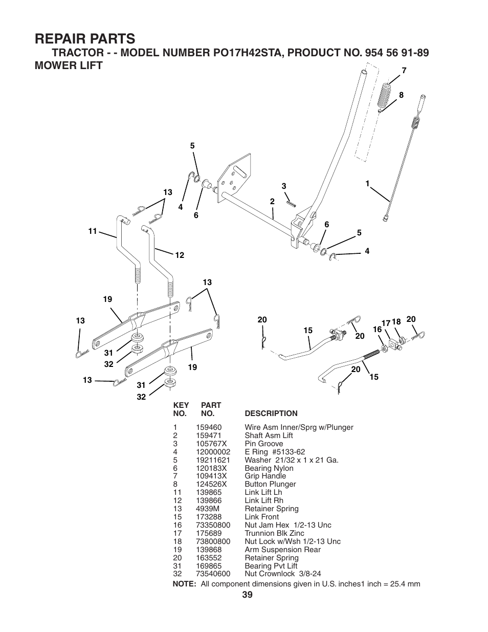 Repair parts | Poulan 184217 User Manual | Page 39 / 44