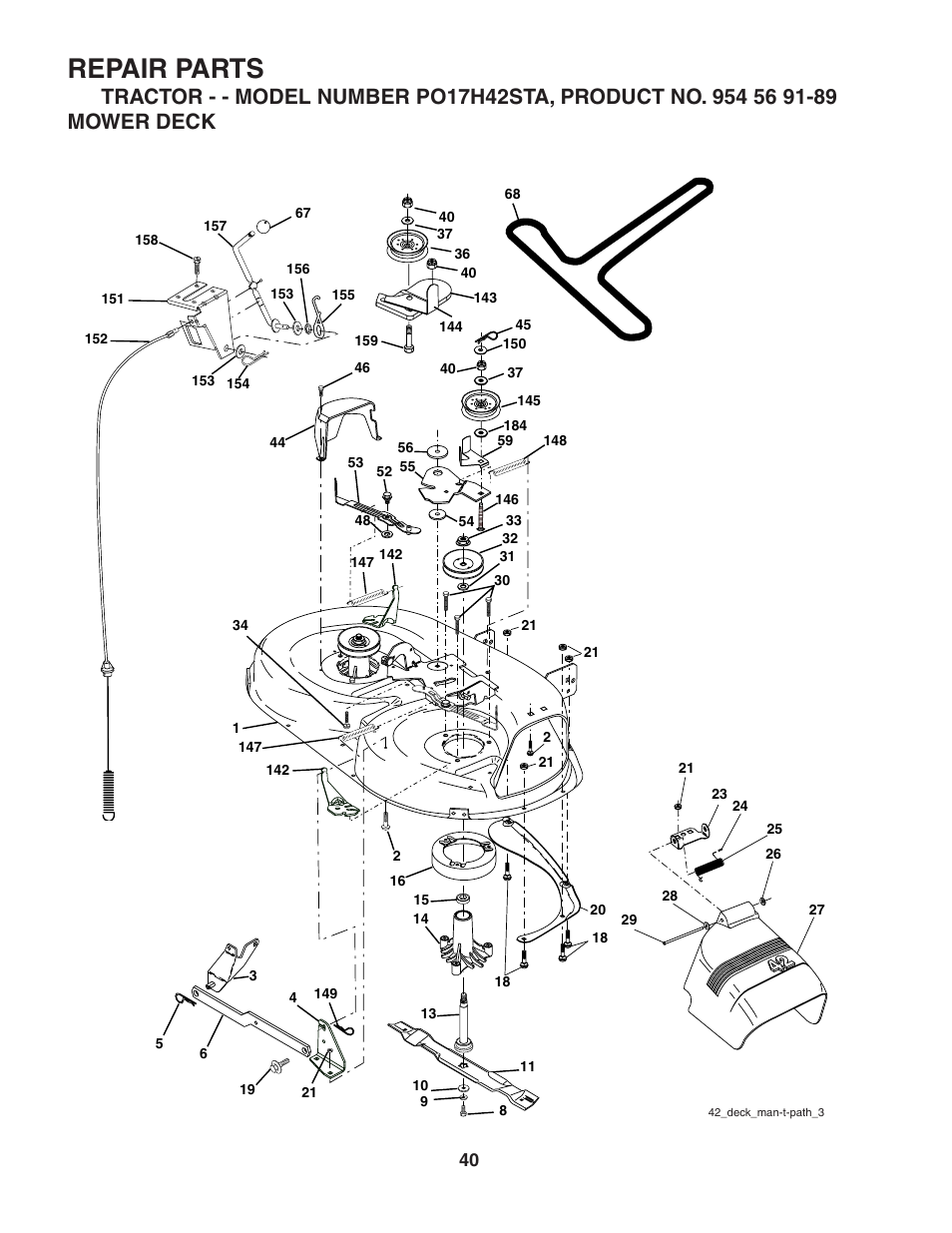 Repair parts | Poulan 184217 User Manual | Page 40 / 44