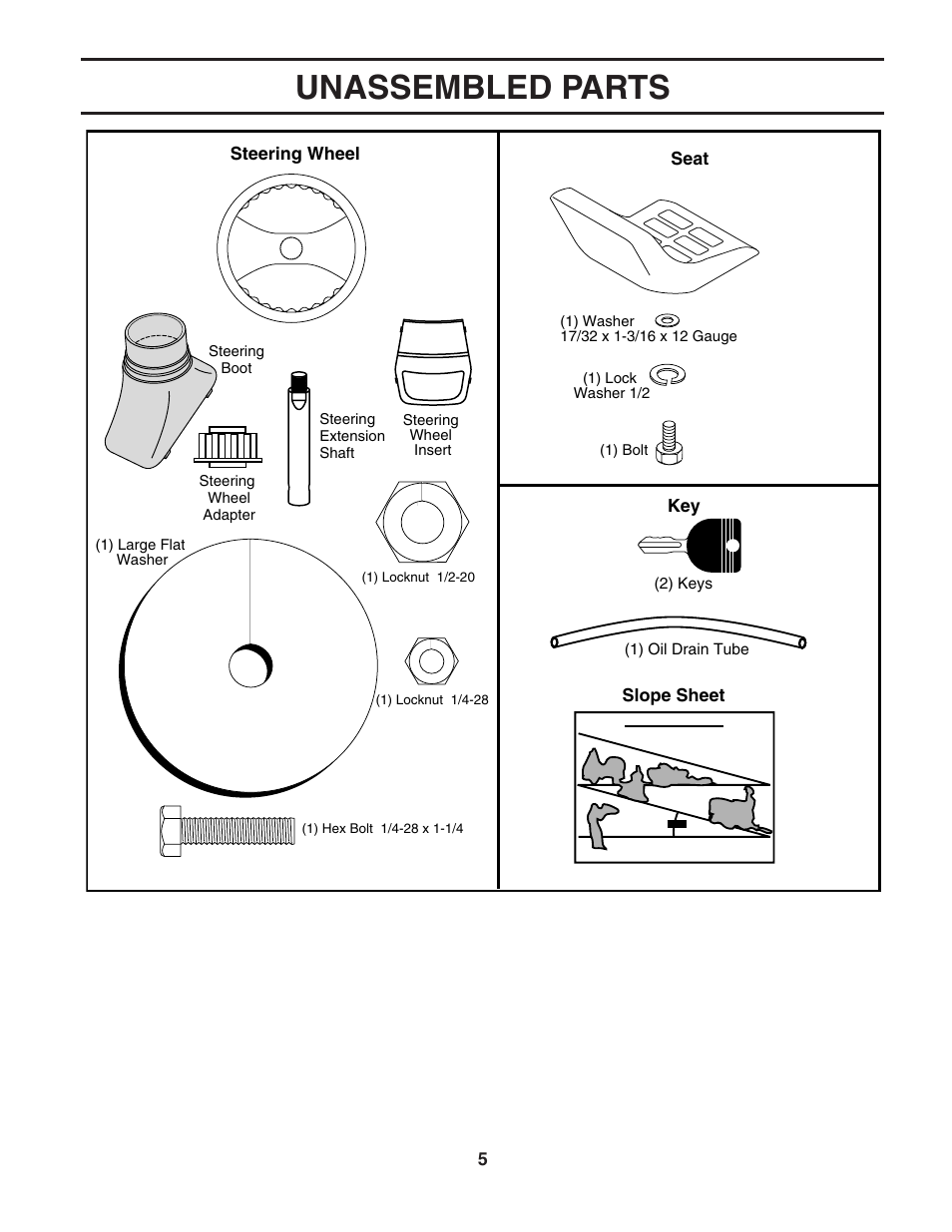 Unassembled parts | Poulan 184217 User Manual | Page 5 / 44