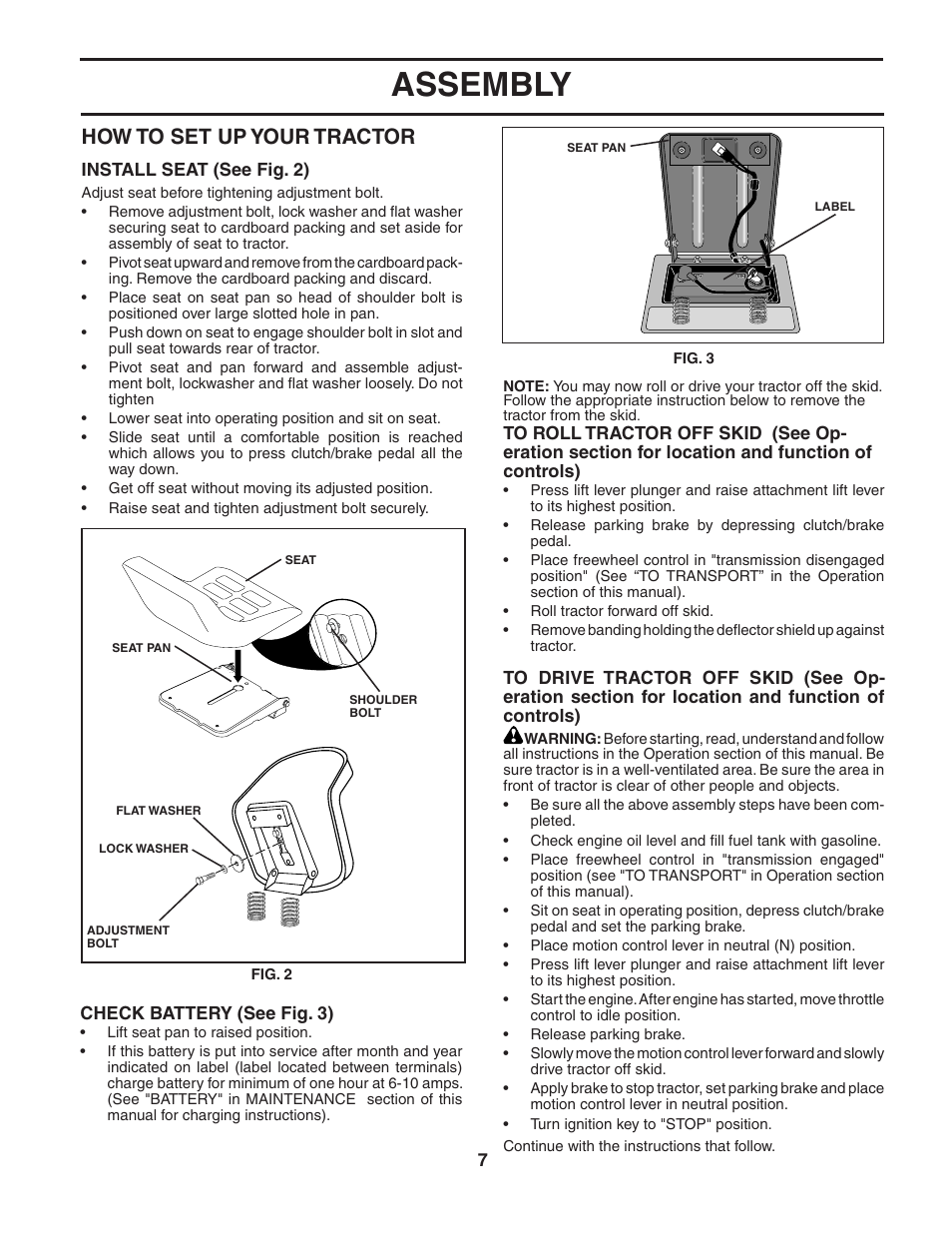 Assembly, How to set up your tractor | Poulan 184217 User Manual | Page 7 / 44