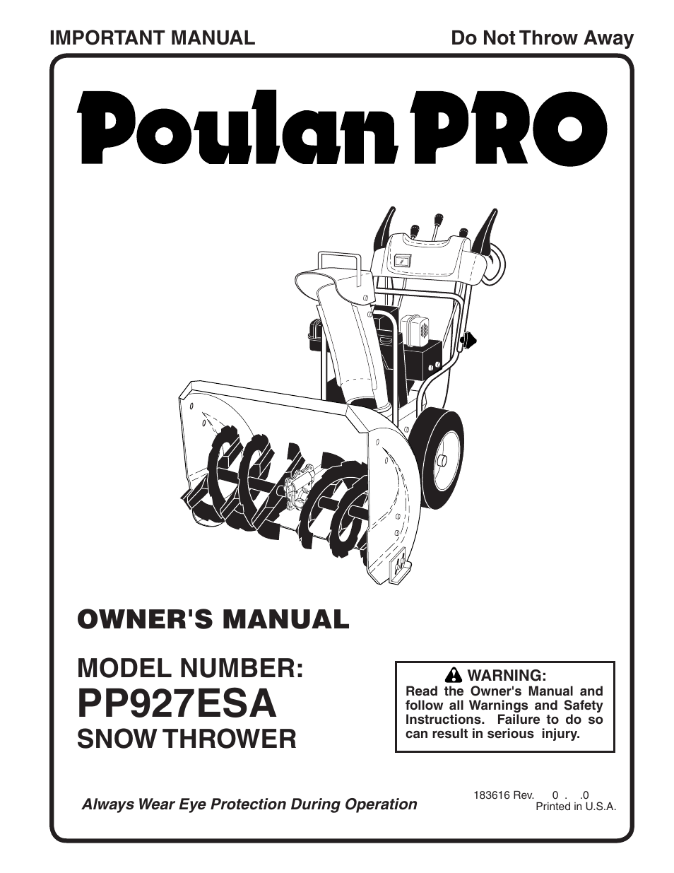 Poulan Pro PP927ESA SNOW THROWER User Manual | 32 pages