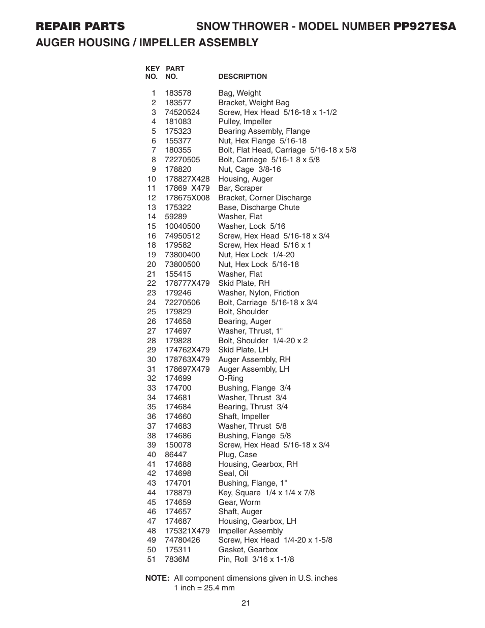 Poulan Pro PP927ESA SNOW THROWER User Manual | Page 21 / 32