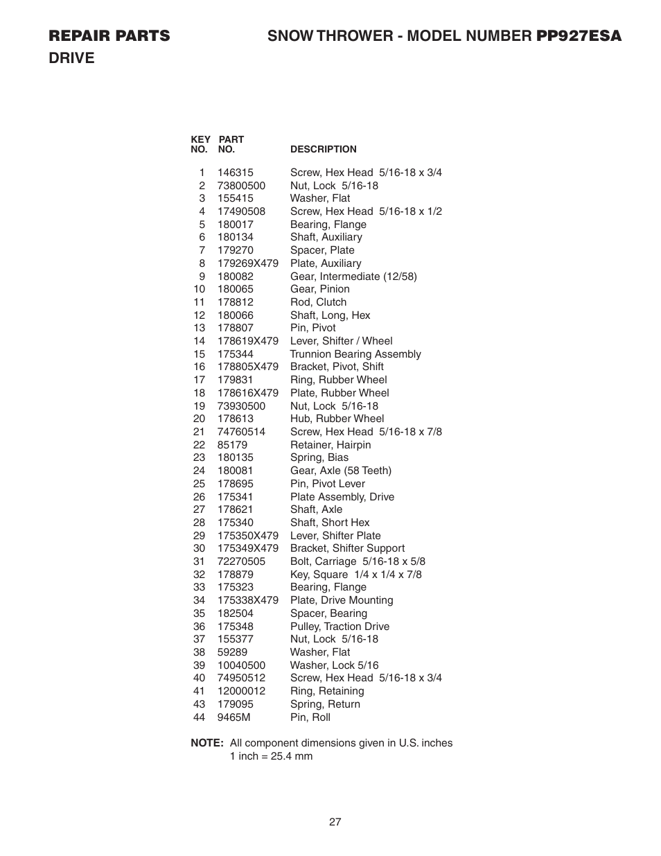 Poulan Pro PP927ESA SNOW THROWER User Manual | Page 27 / 32