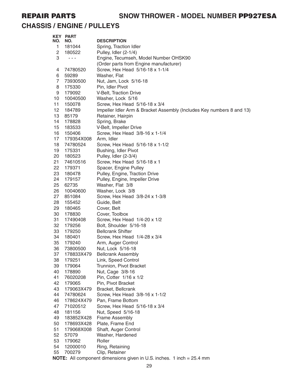 Poulan Pro PP927ESA SNOW THROWER User Manual | Page 29 / 32