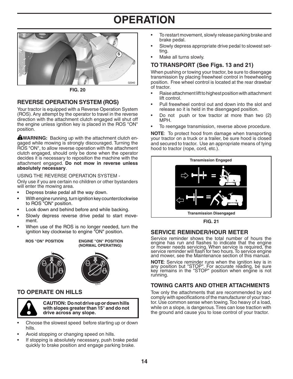 Operation | Poulan Pro PBGT26H54 LAWN TRACTOR User Manual | Page 14 / 32