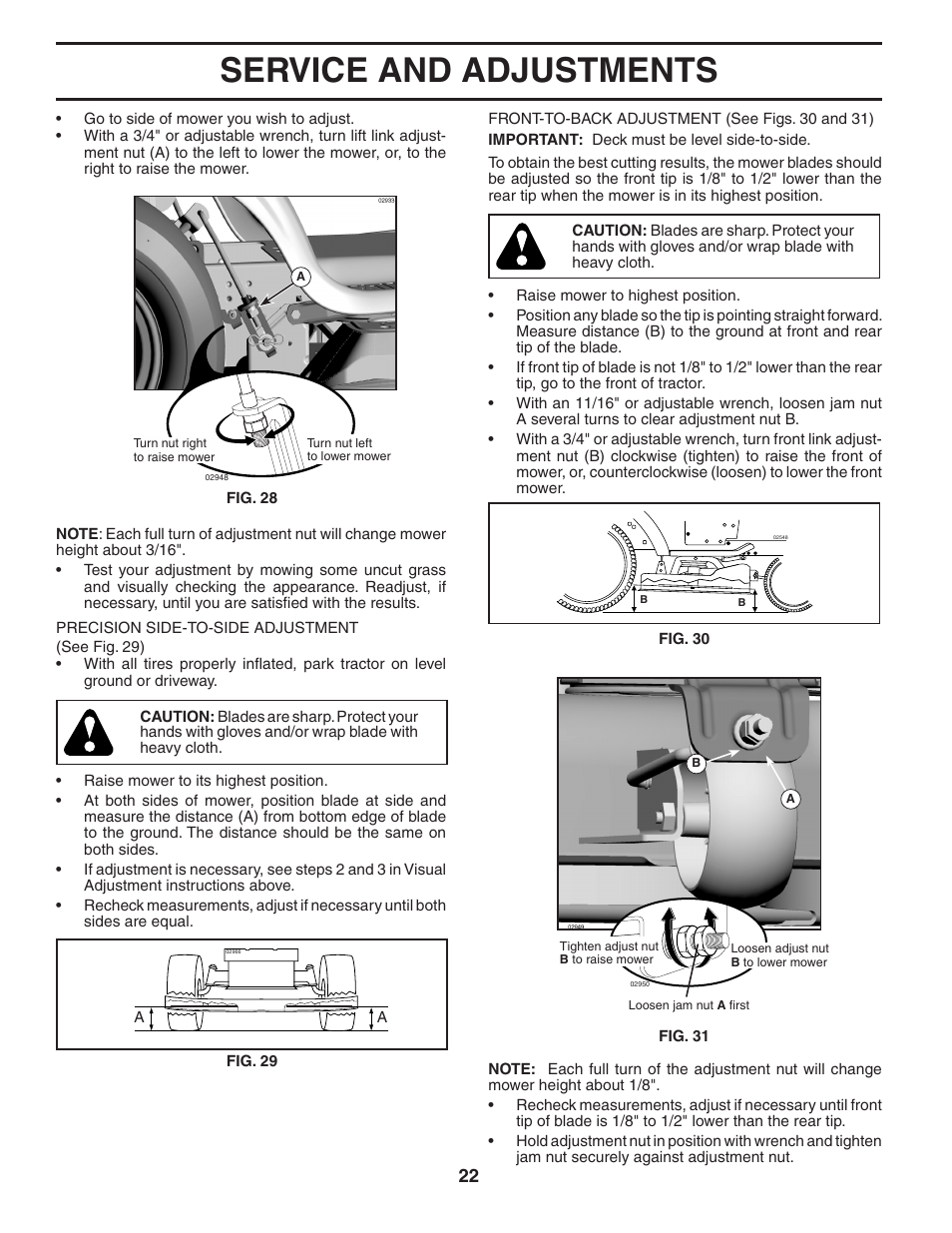 Service and adjustments | Poulan Pro PBGT26H54 LAWN TRACTOR User Manual | Page 22 / 32