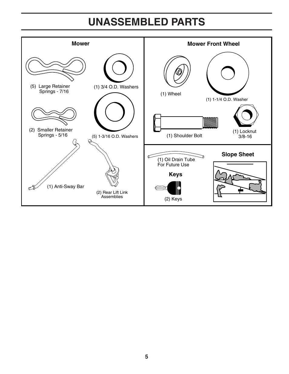 Unassembled parts | Poulan Pro PBGT26H54 LAWN TRACTOR User Manual | Page 5 / 32