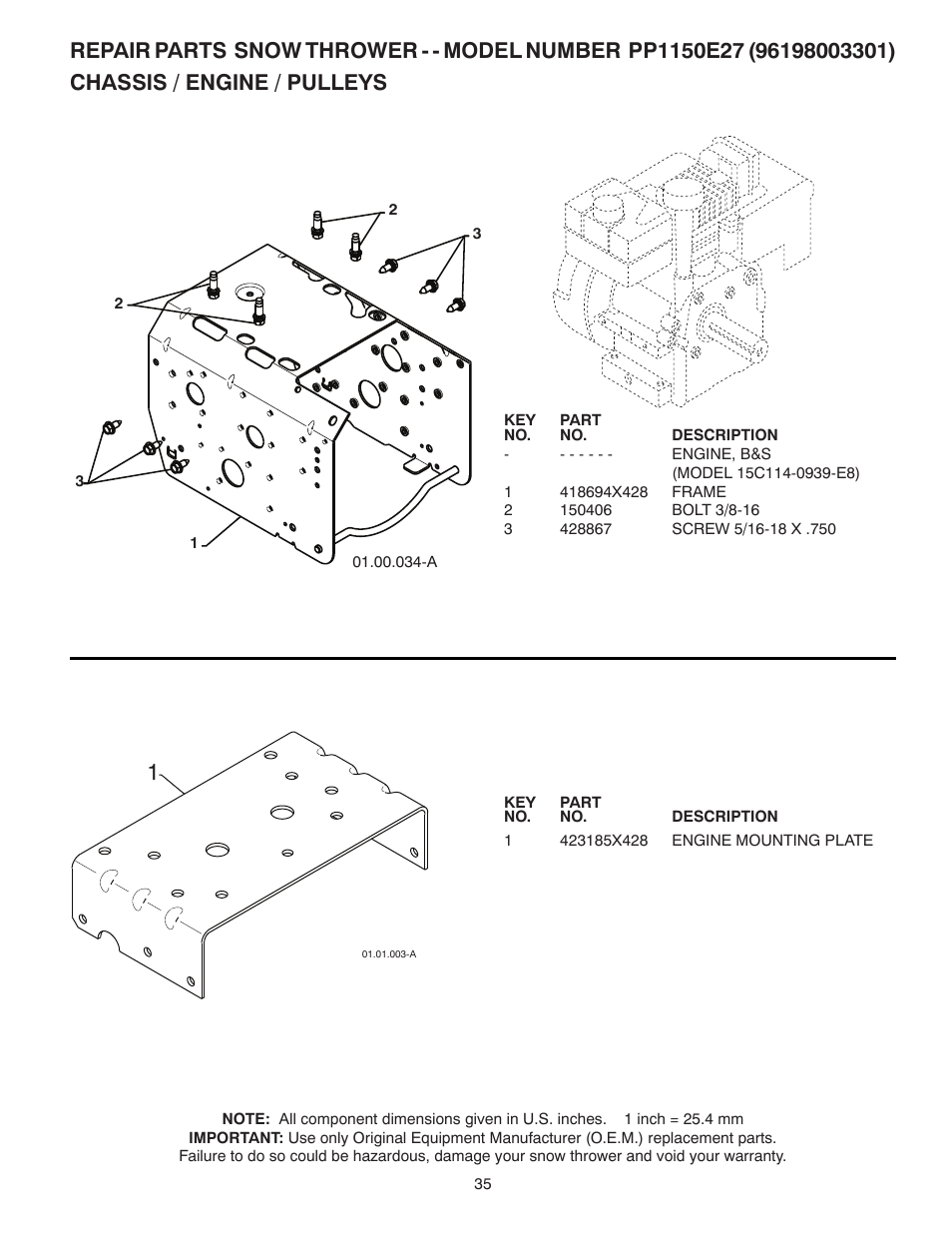 Chassis / engine / pulleys | Poulan 429264 User Manual | Page 35 / 44