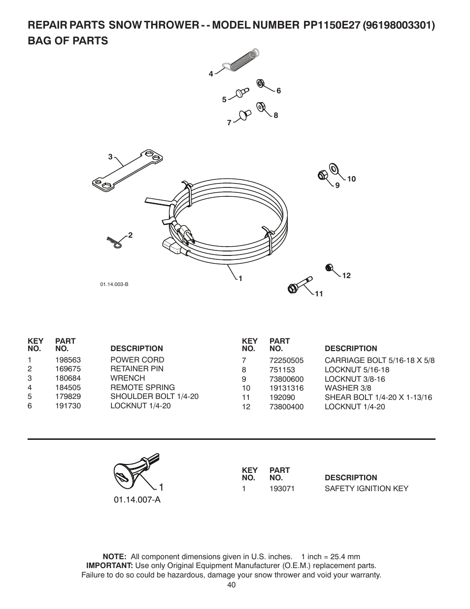 Bag of parts | Poulan 429264 User Manual | Page 40 / 44