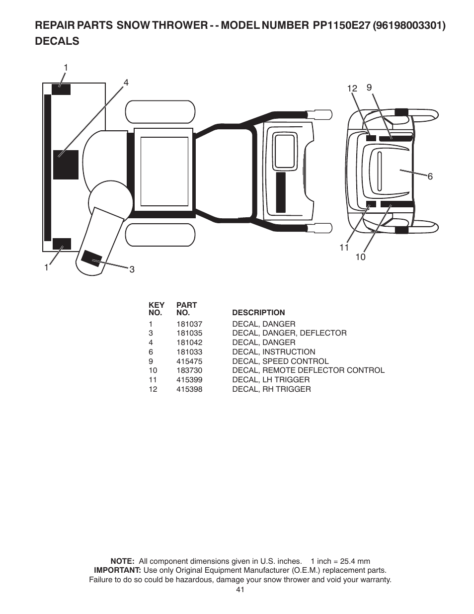 Decals | Poulan 429264 User Manual | Page 41 / 44