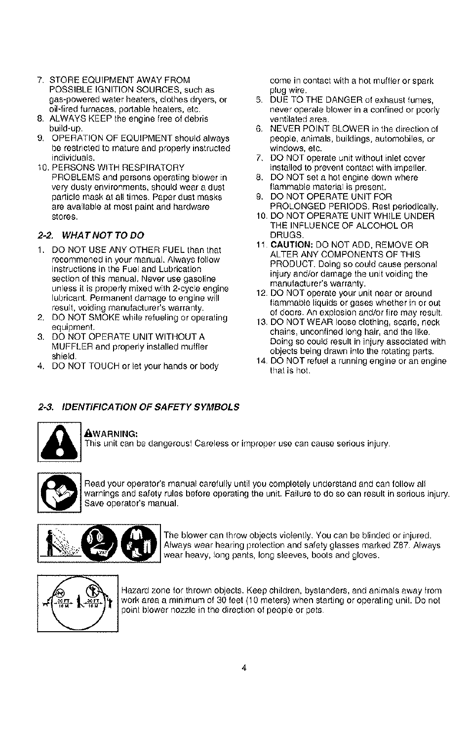 2~2. what not to do, 3. identification of safety symbols | Poulan PPBP30-9096320642 User Manual | Page 4 / 15