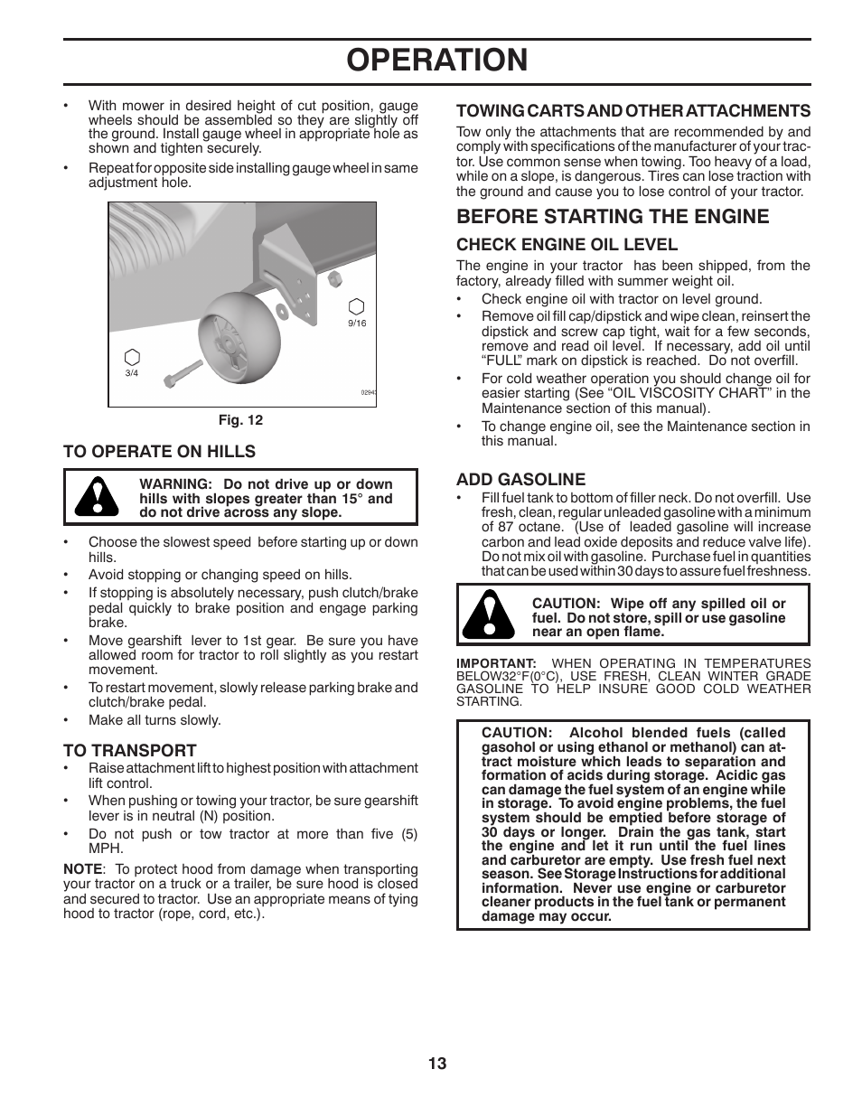 Operation, Before starting the engine | Poulan Pro PP18542 User Manual | Page 13 / 32