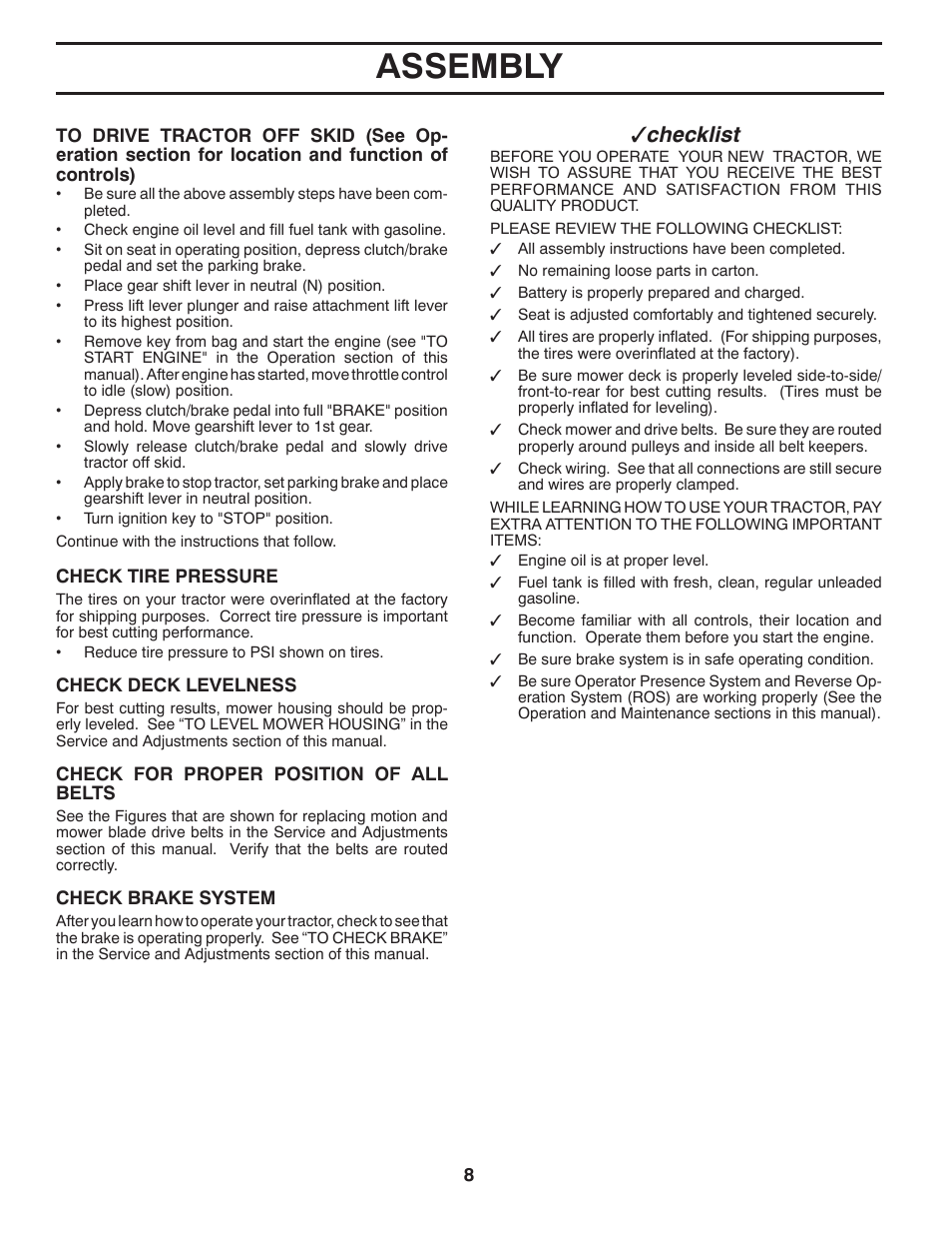 Assembly, Checklist | Poulan Pro PP18542 User Manual | Page 8 / 32