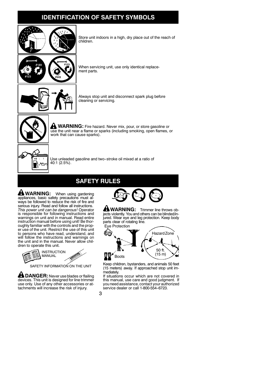 Identification of safety symbols, Safety rules, Warning | Danger | Poulan P2500 User Manual | Page 3 / 14