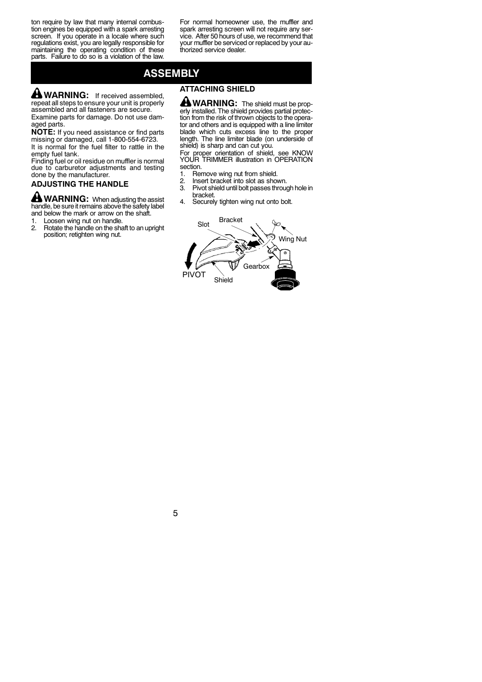 Assembly, Warning | Poulan P2500 User Manual | Page 5 / 14