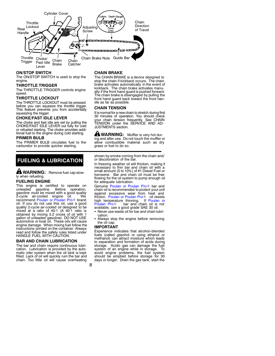 Fueling & lubrication | Poulan 530088740 User Manual | Page 8 / 17