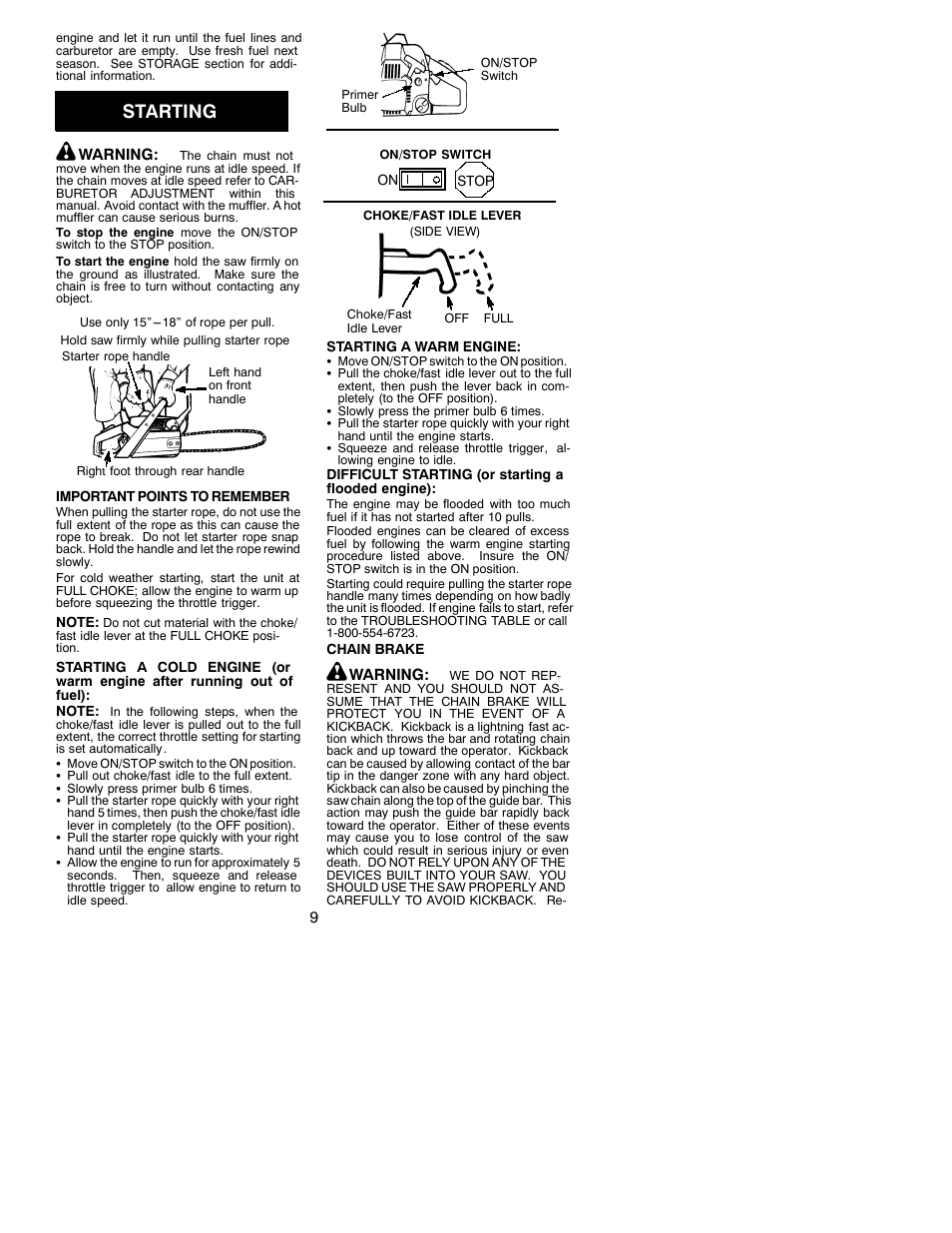 Starting | Poulan 530088740 User Manual | Page 9 / 17