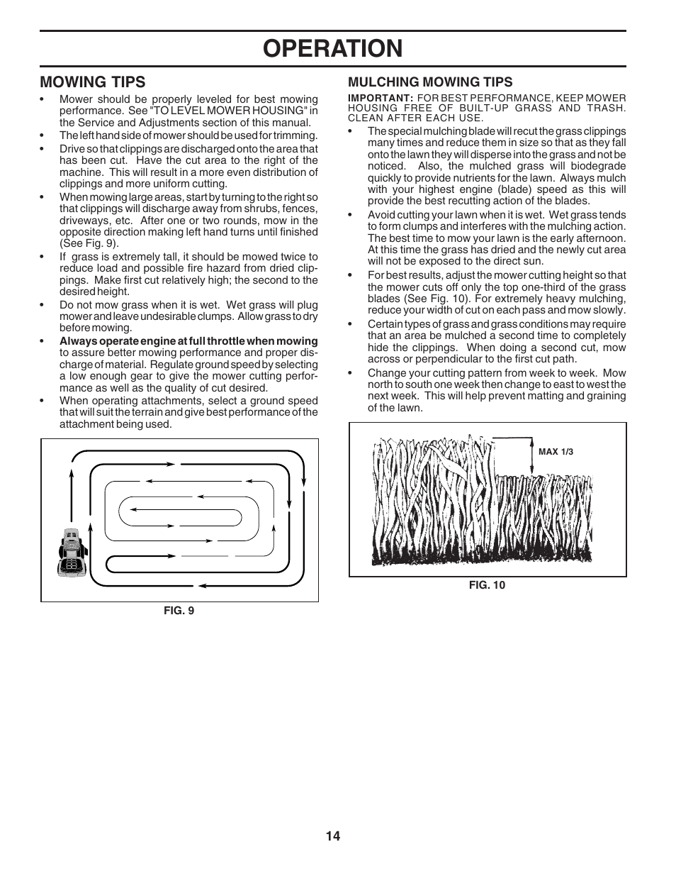 Operation, Mowing tips | Poulan 183359 User Manual | Page 14 / 48