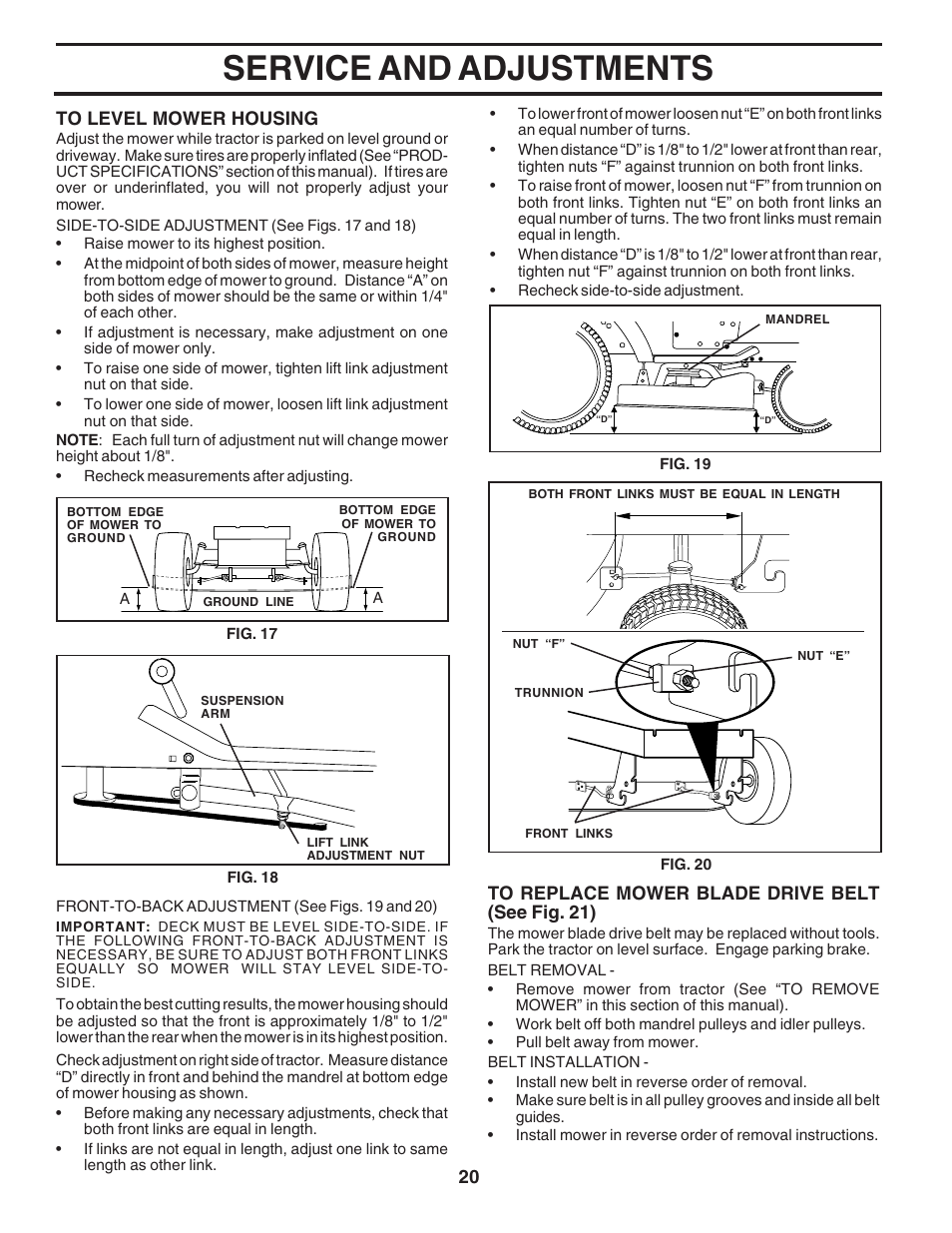 Service and adjustments | Poulan 183359 User Manual | Page 20 / 48