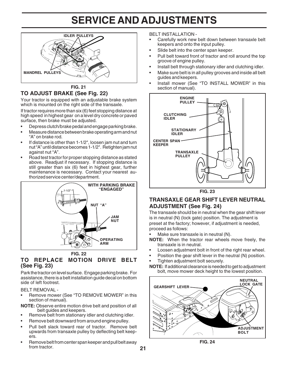 Service and adjustments | Poulan 183359 User Manual | Page 21 / 48