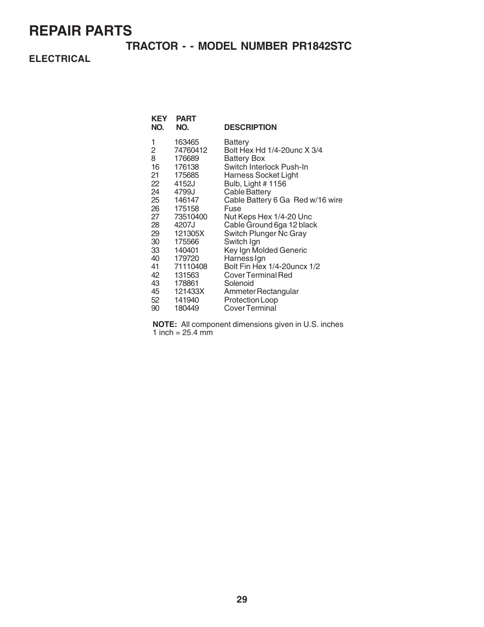 Repair parts, Tractor - - model number pr1842stc | Poulan 183359 User Manual | Page 29 / 48
