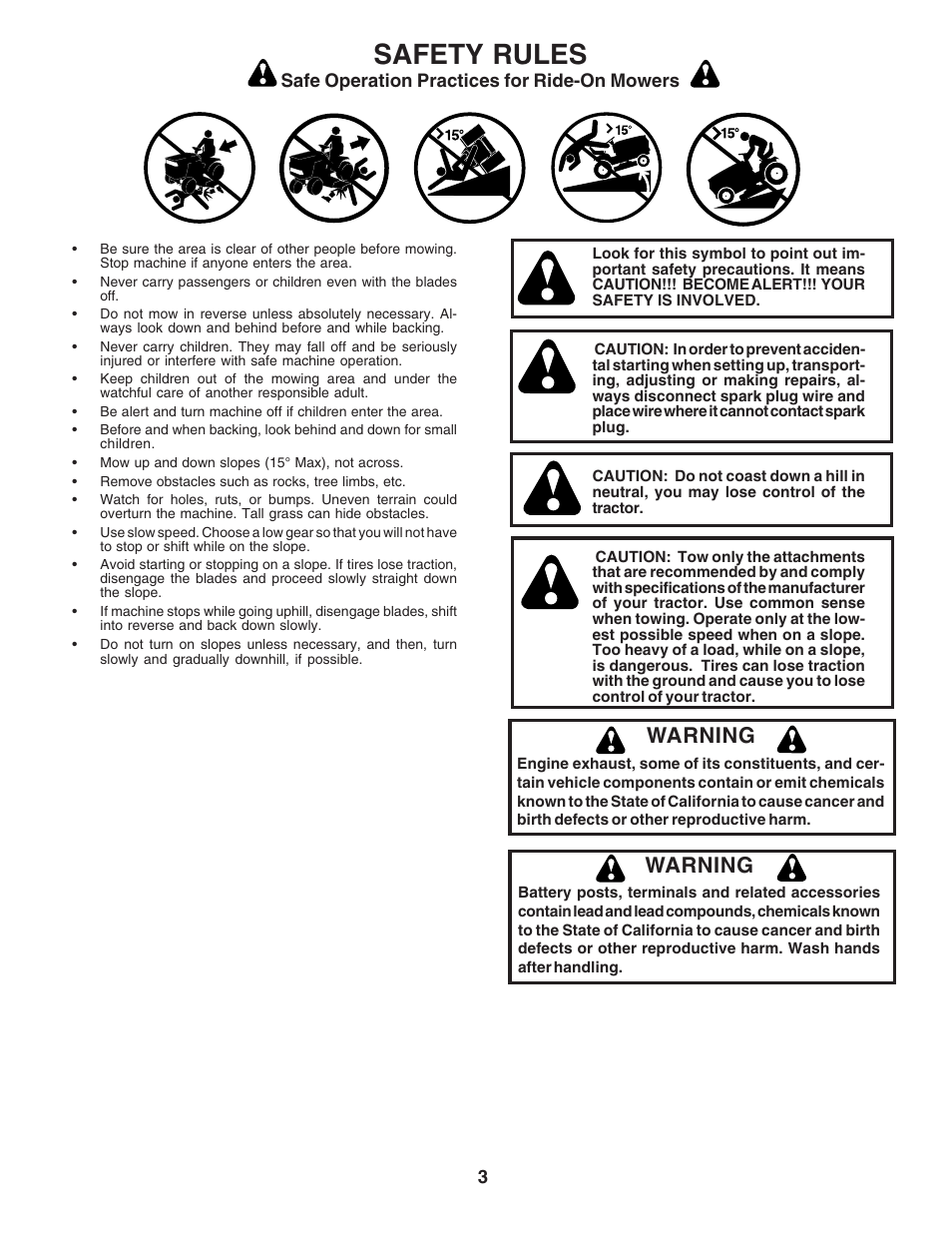 Safety rules, Warning | Poulan 183359 User Manual | Page 3 / 48