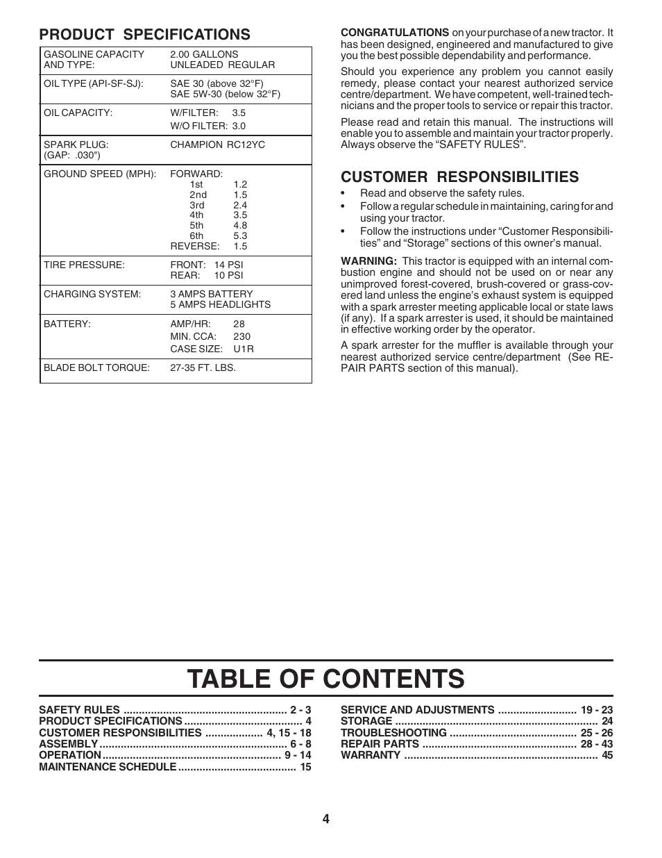 Poulan 183359 User Manual | Page 4 / 48