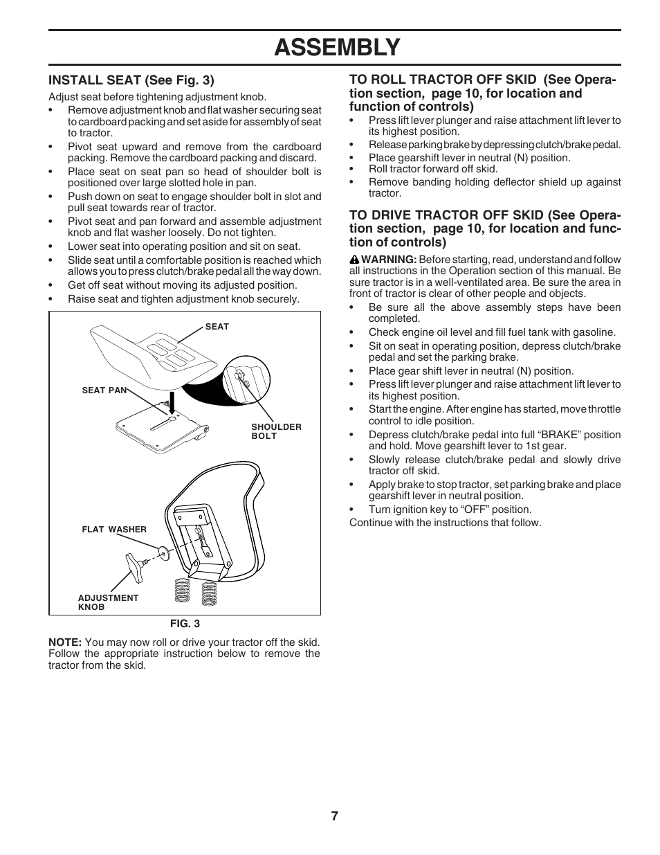 Assembly | Poulan 183359 User Manual | Page 7 / 48