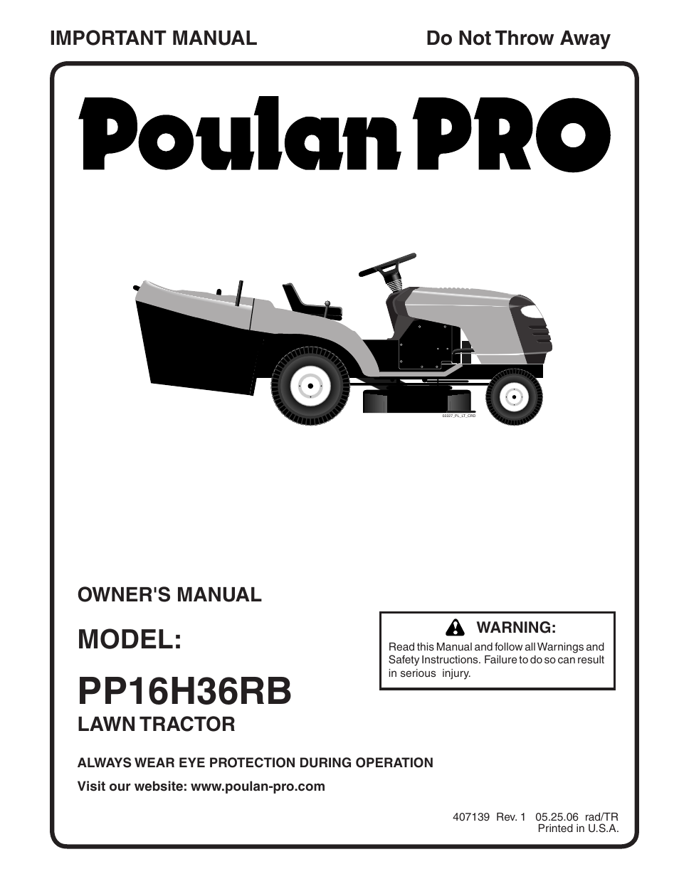 Poulan Pro PP16H36RB LAWN TRACTOR User Manual | 48 pages