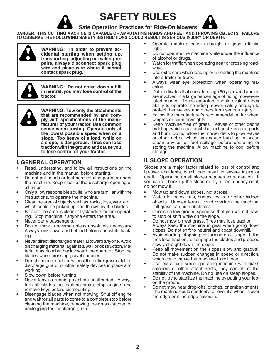 Safety rules | Poulan Pro PP16H36RB LAWN TRACTOR User Manual | Page 2 / 48