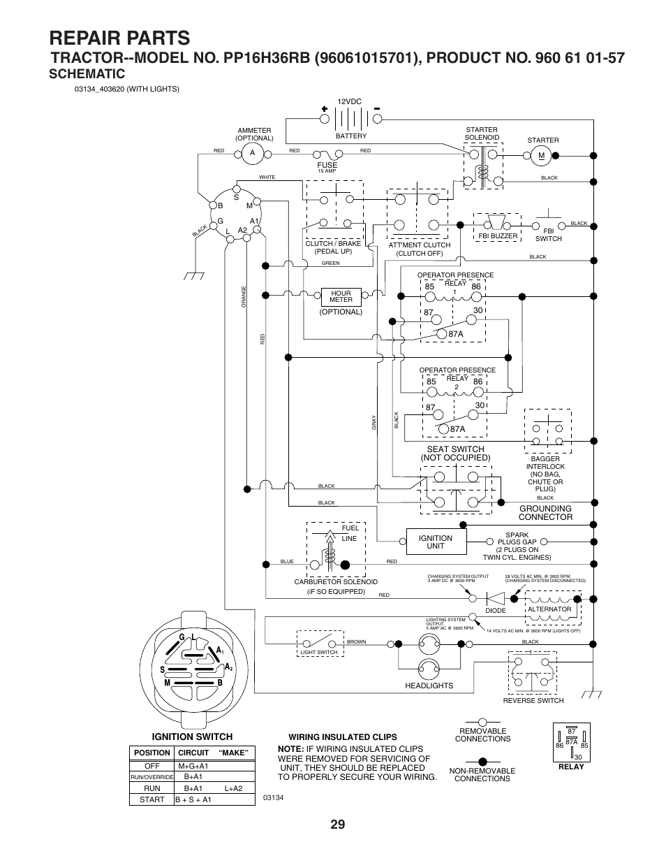 Repair parts, Schematic | Poulan Pro PP16H36RB LAWN TRACTOR User Manual | Page 29 / 48