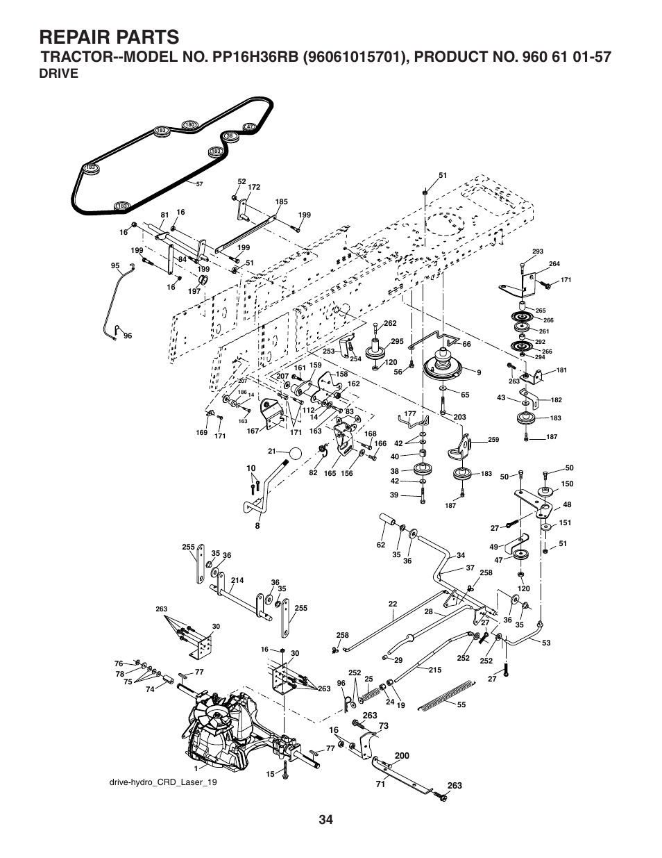Drive, Repair parts | Poulan Pro PP16H36RB LAWN TRACTOR User Manual | Page 34 / 48