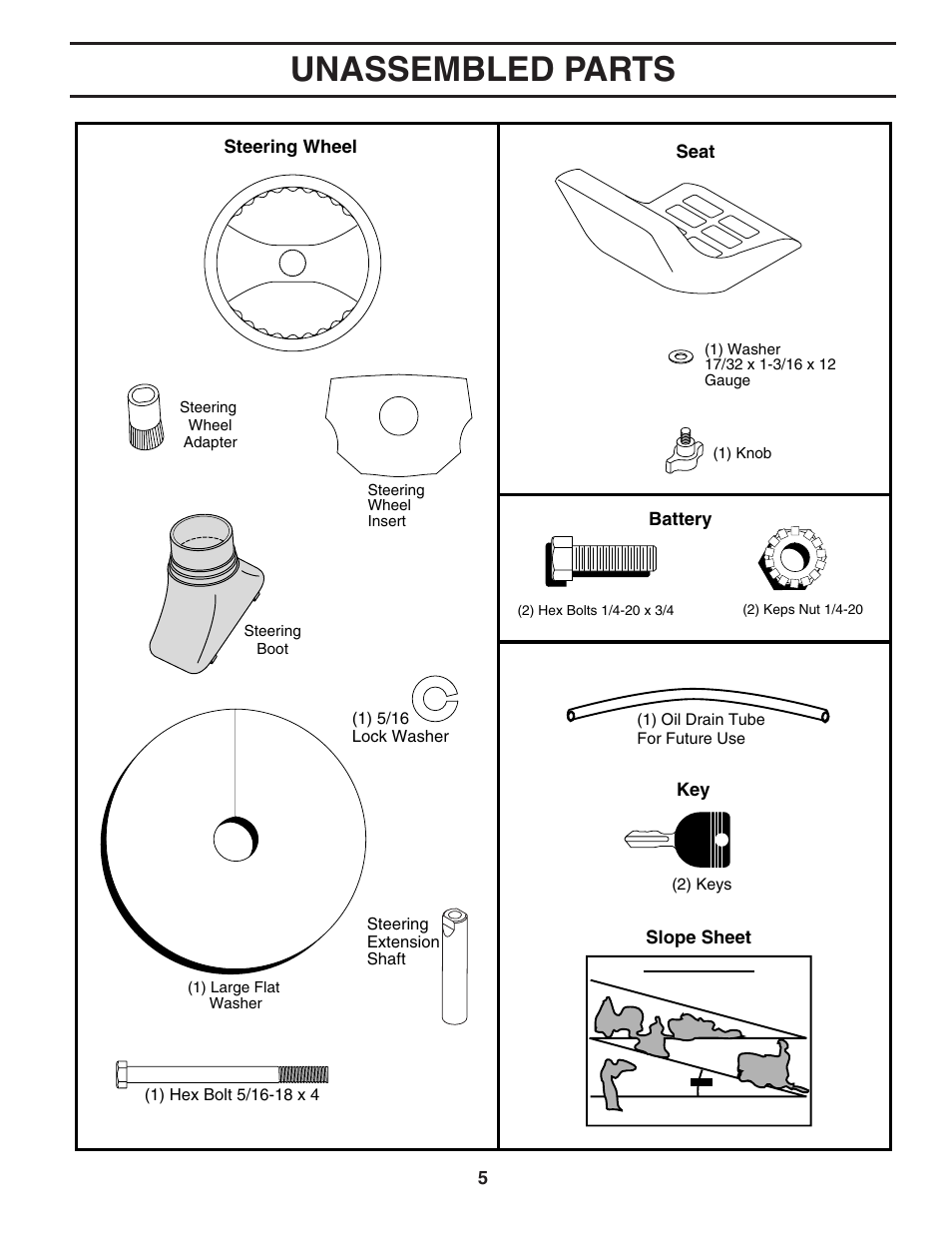 Unassembled parts | Poulan Pro PP16H36RB LAWN TRACTOR User Manual | Page 5 / 48