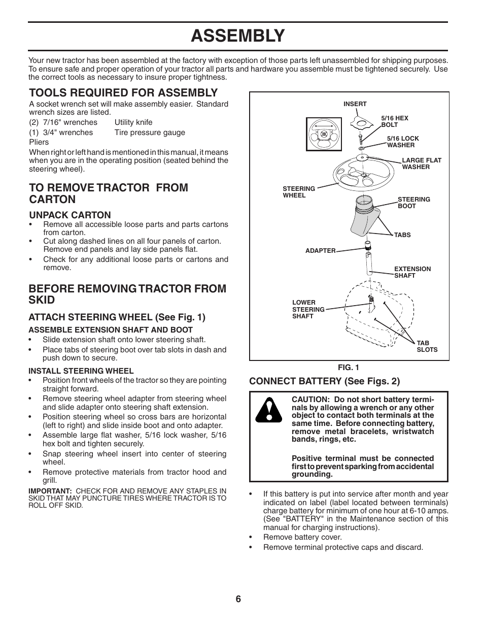 Assembly, Tools required for assembly, Before removing tractor from skid | Poulan Pro PP16H36RB LAWN TRACTOR User Manual | Page 6 / 48
