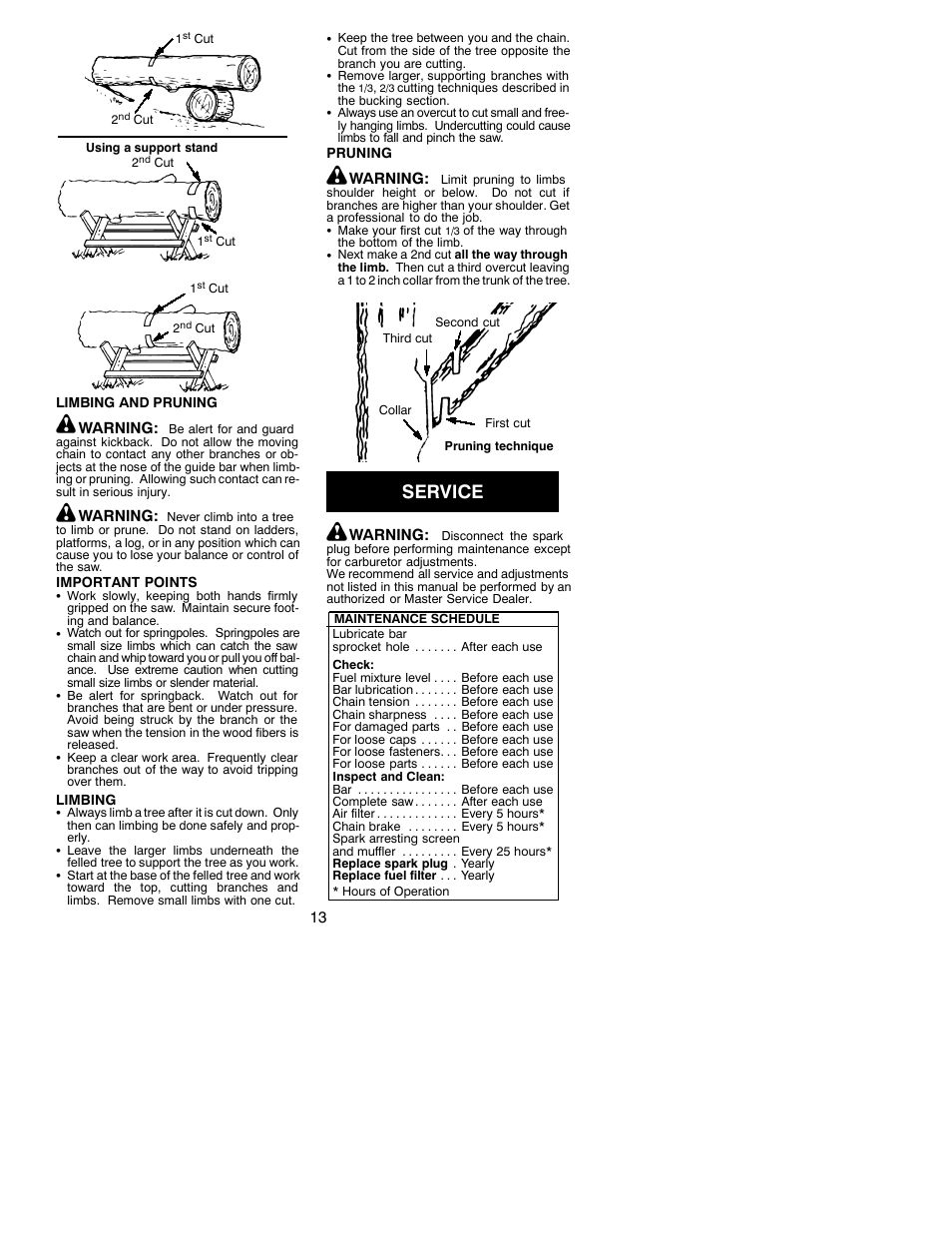 Service | Poulan 2050 LE User Manual | Page 13 / 17