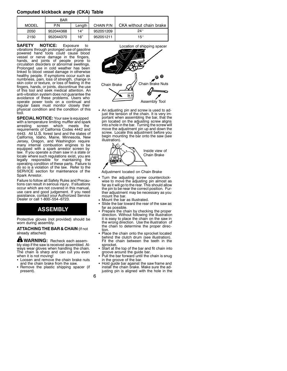 Assembly | Poulan 2050 LE User Manual | Page 6 / 17