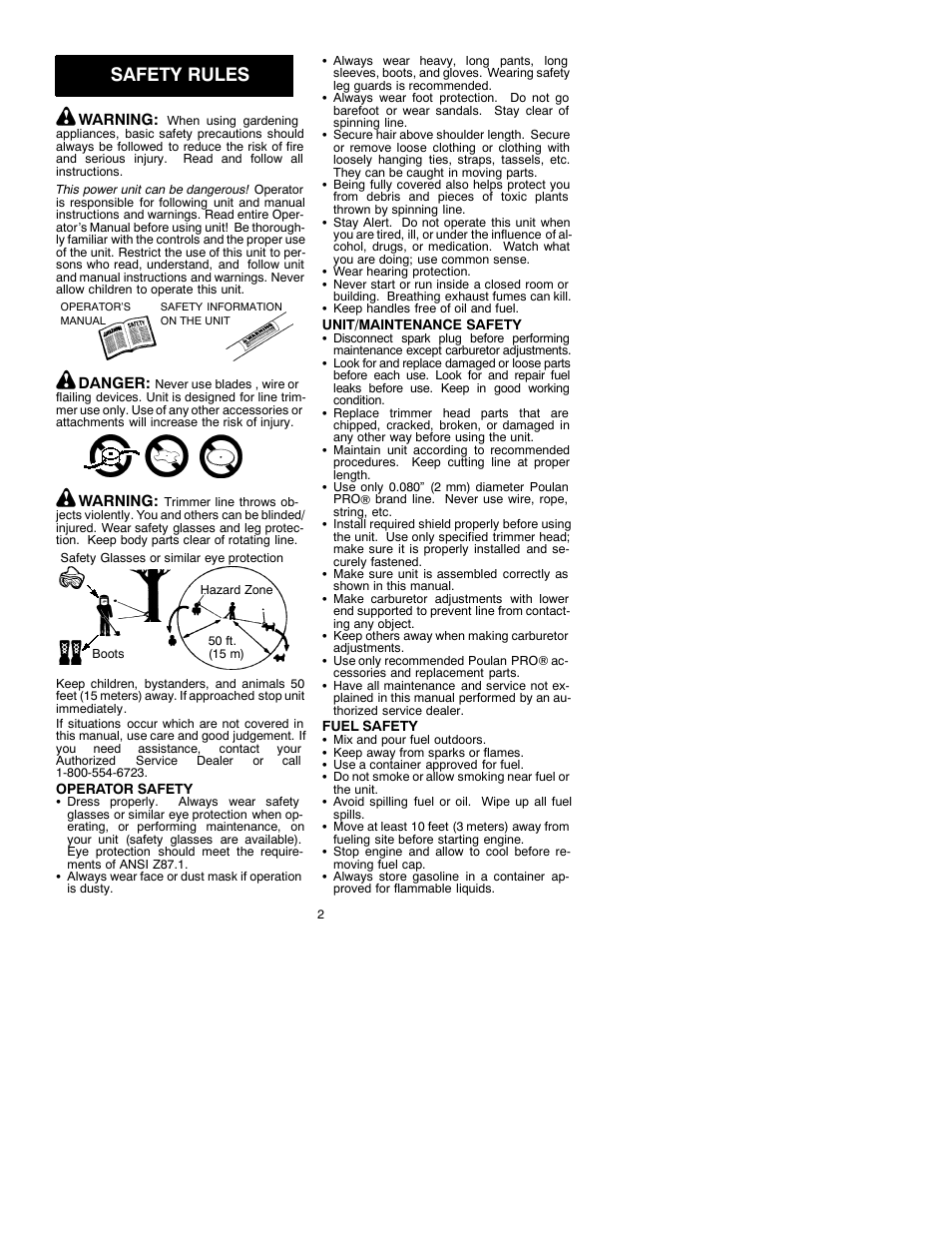 Safety rules | Poulan 530088835 User Manual | Page 2 / 7