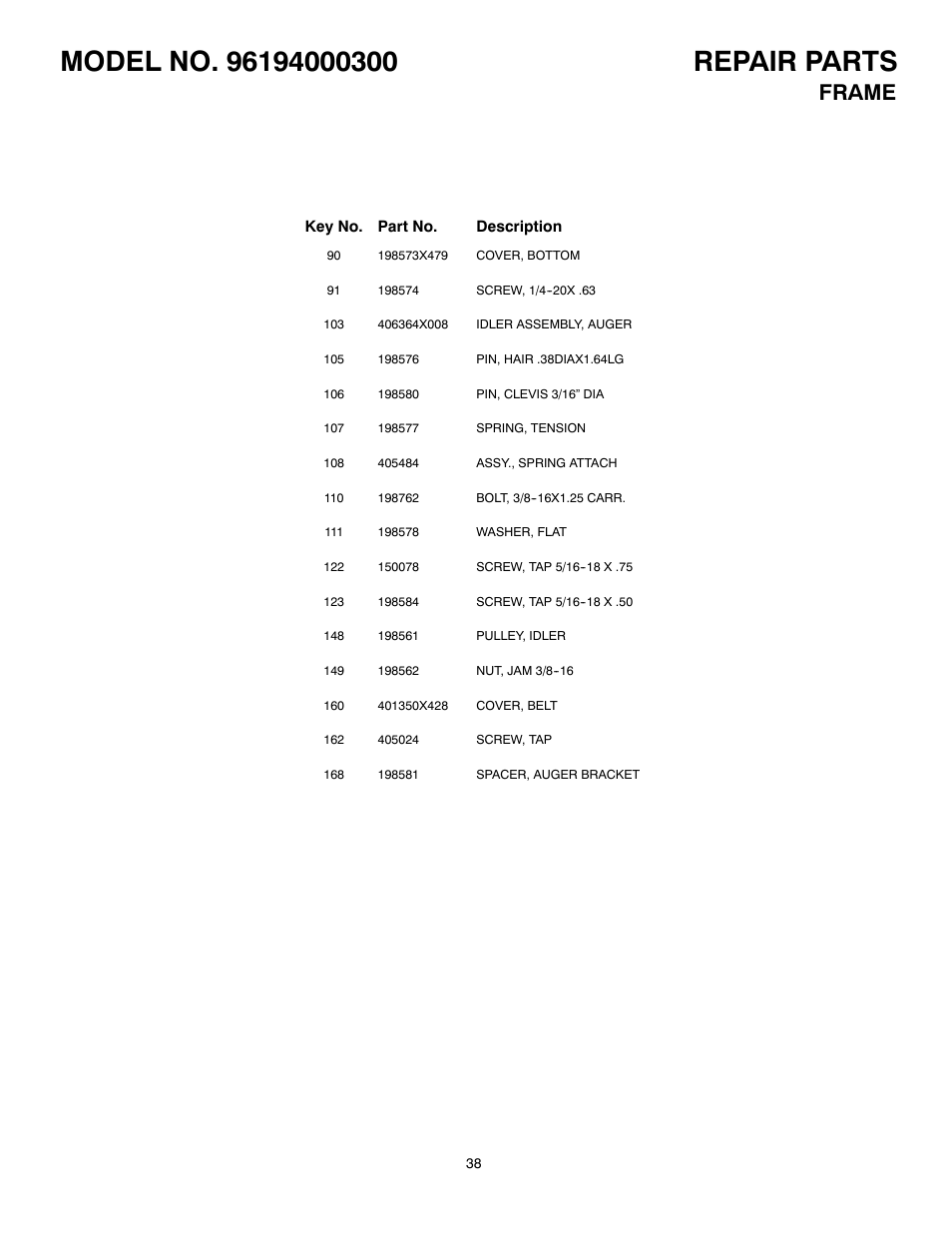 Frame | Poulan 96194000300 User Manual | Page 38 / 56