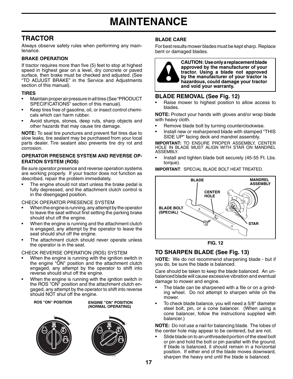 Maintenance, Tractor | Poulan 196712 User Manual | Page 17 / 32