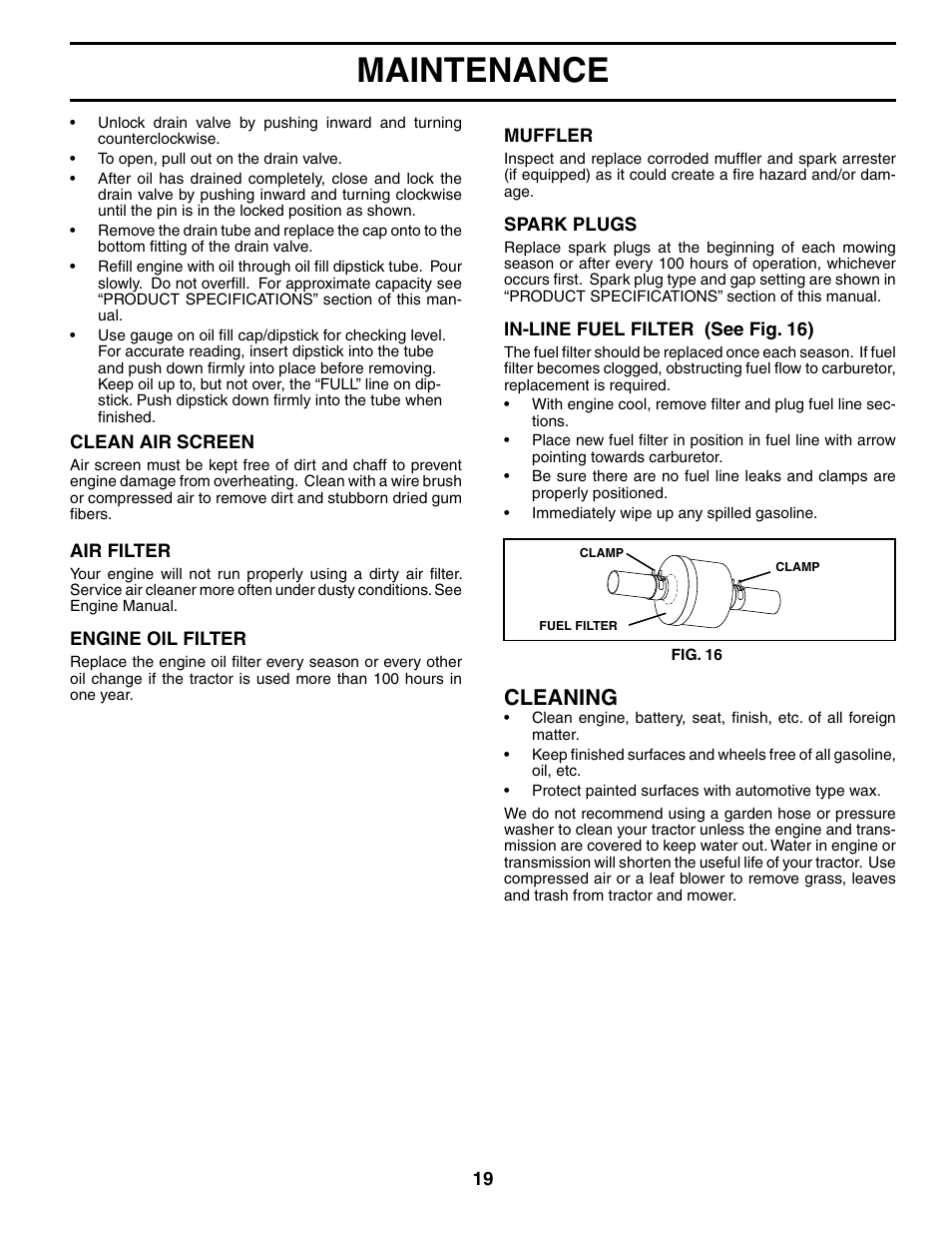 Maintenance, Cleaning | Poulan 196712 User Manual | Page 19 / 32