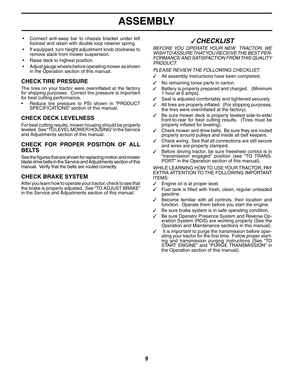 Assembly, Checklist | Poulan 196712 User Manual | Page 9 / 32