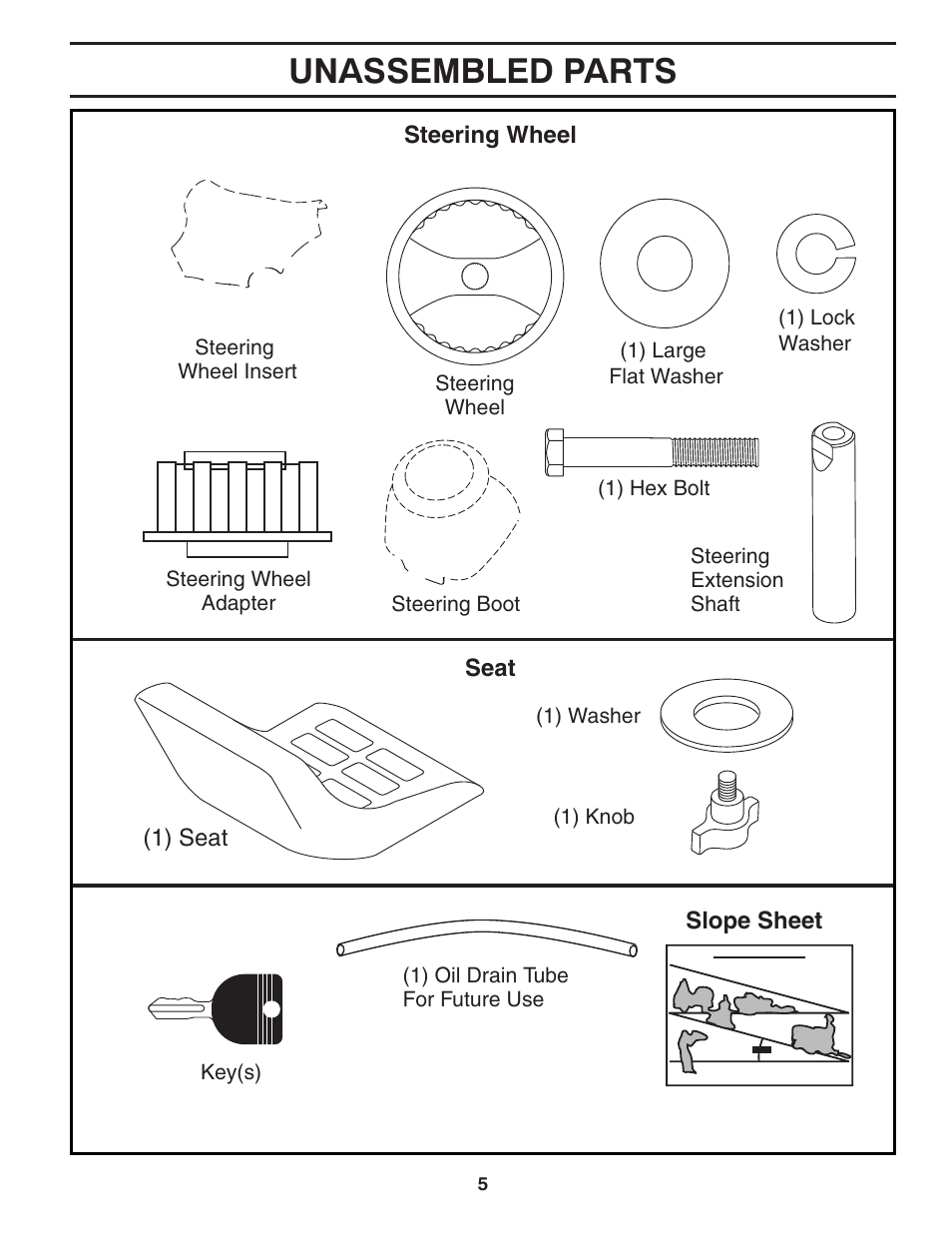 Unassembled parts | Poulan Pro PB195H42LT LAWN TRACTOR User Manual | Page 5 / 28