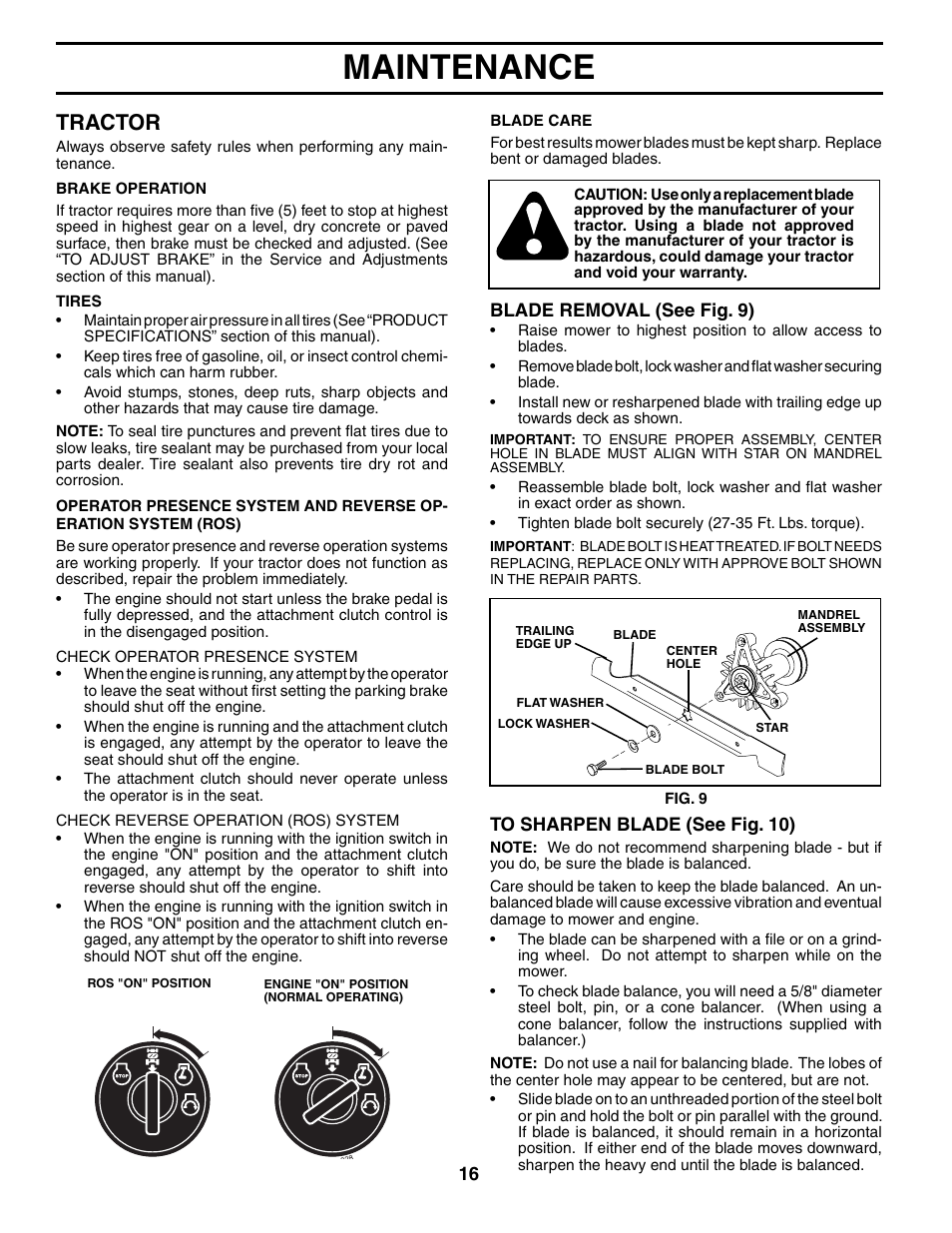 Maintenance, Tractor | Poulan 401115 User Manual | Page 16 / 30