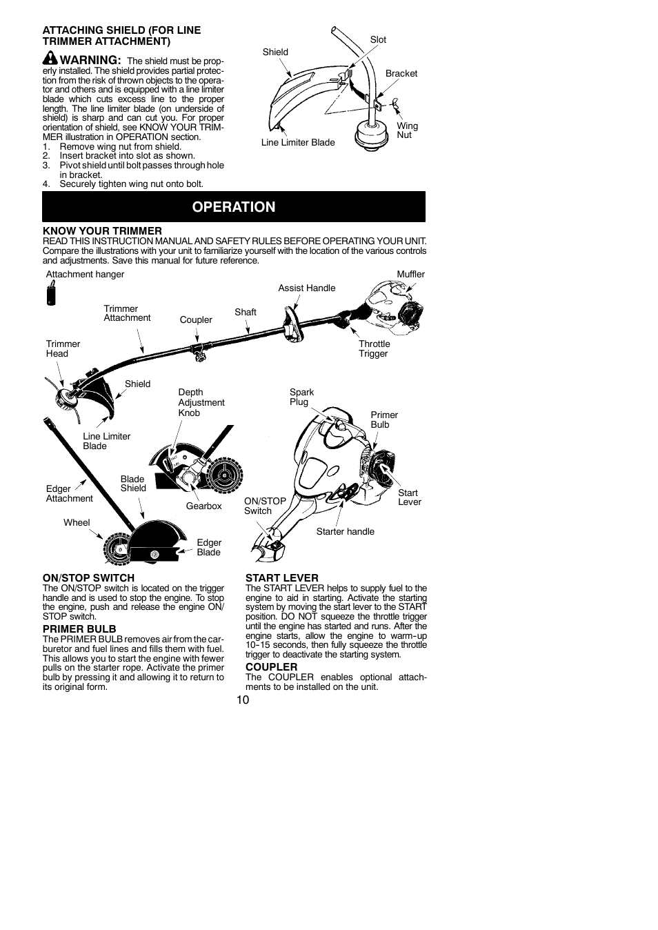 Operation, Warning | Poulan Pro PP25E User Manual | Page 10 / 21