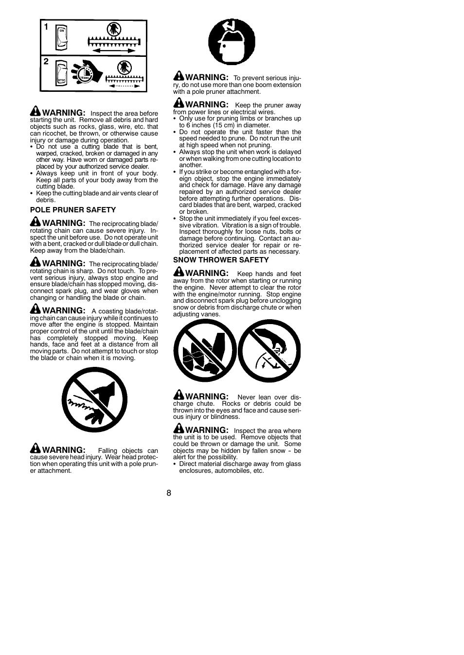 8warning, Warning | Poulan Pro PP25E User Manual | Page 8 / 21